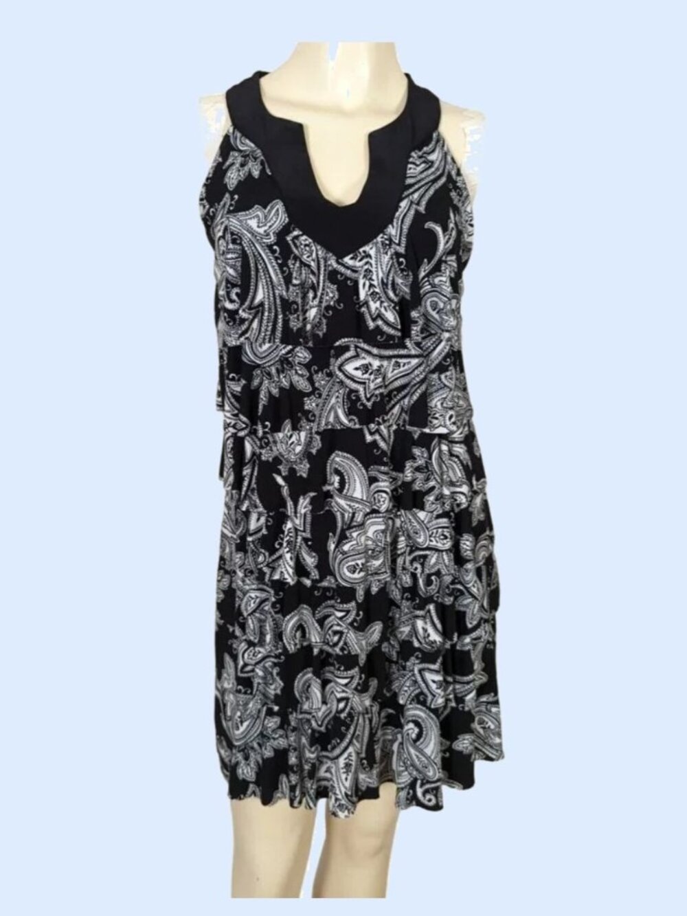 White House Black Market black white paisley tiered sleeveless summer dress S